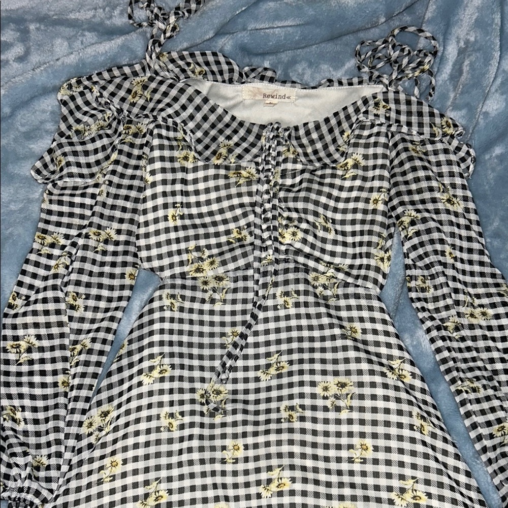 Rewind Black and White Gingham Midi Dress